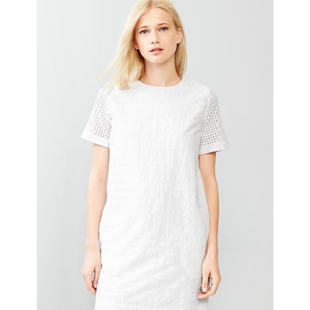 Women's sz 18 GAP White Eyelet 100% Cotton Shift Dress Short Sleeve‎ 415698